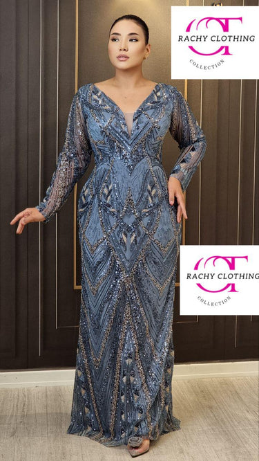V-Neck Embellished Luxury Dress